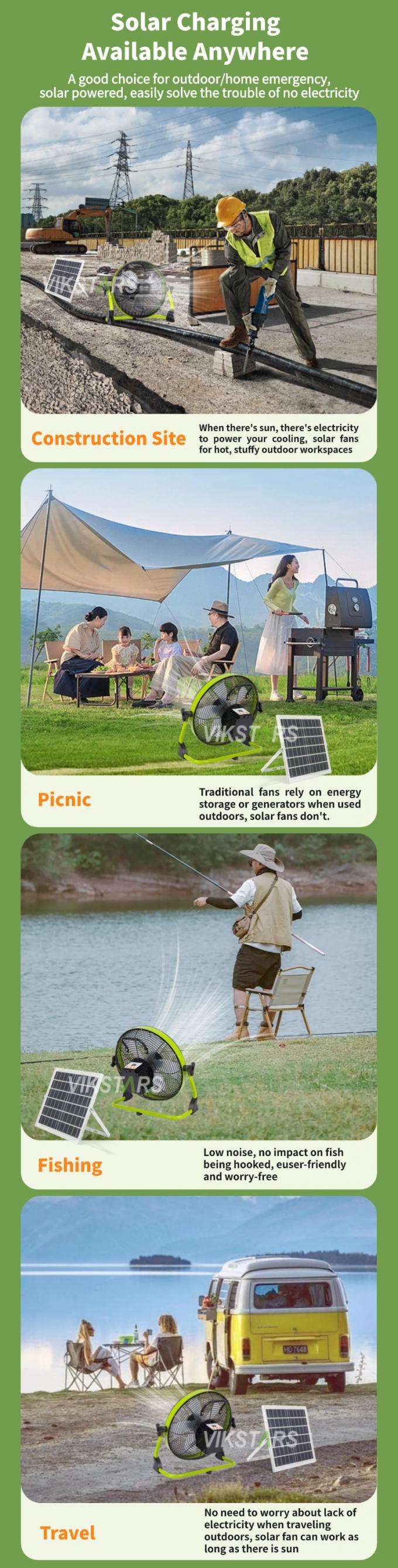 Εξωτερικός φορητός ανεμιστήρας επαναφορτιζόμενος οικιακός έκτακτης ανάγκης 12 ιντσών 14 ιντσών ηλιακός ανεμιστήρας δαπέδου ήσυχος ανεμιστήρας ηλιακής ενέργειας 2